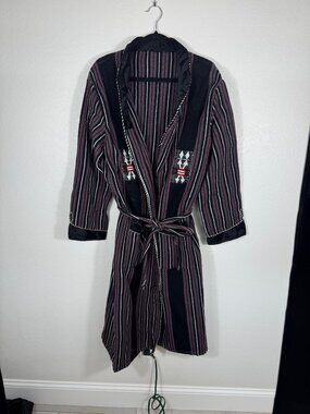 Naga Tribal Handwoven Striped Wrap Robe Coat OS Purple Black Belted Ethnic